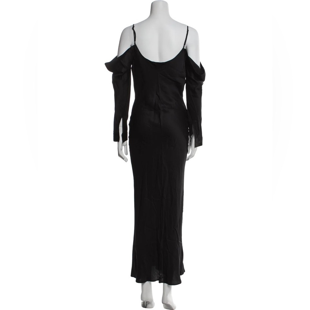 L'Agence "Juniper" Black Cold Shoulder Satin Maxi Dress Gown - US 0 / XS - Picture 8 of 8